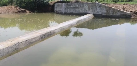 Masonry check dam on the restored Madipakkam watercourse