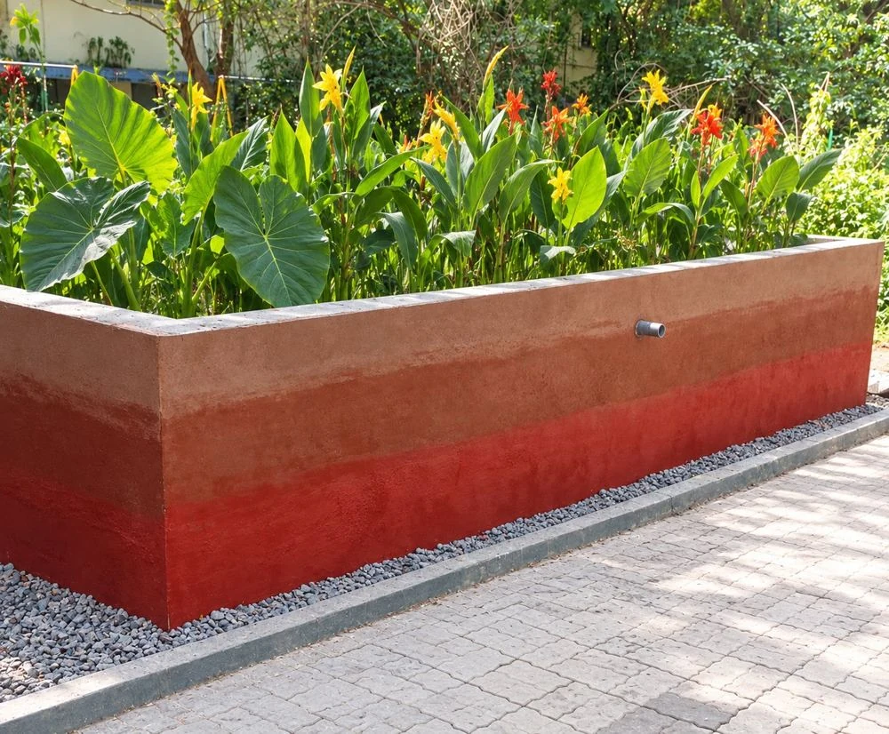 Constructed wetland with a finished wall at the Egmore school